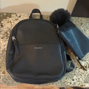 Tahari Black Backpack with Wallet